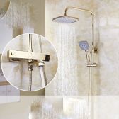 Juno Square Curved Gold Single Handle Wall Mount Shower with Hand-Held Shower 