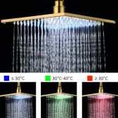 Juno Square Gold Finish LED Wall Installation Shower Head & Hand-Held Shower