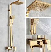 Juno Square Gold Polish Luxury Relaxation Single Handle Wall Mount Shower with Hand-Held Shower 