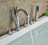 Juno Swan Deck Mount Chrome Bathtub Faucet with Hand Shower
