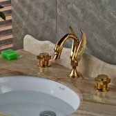 Juno Swan Gold Finish Dual Handle Wall Mount Brass Bathroom Sink Faucet