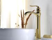 Juno Tall Single Handle Vessel Faucet in Antique Gold Faucet