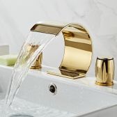 Juno Widespread Brass Polished Gold Deck Mount Faucets With Dual Mixer