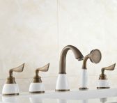Juno Three Handles Antique Brass Bathtub Faucet With Hand shower
