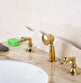 Juno Trento Swan Dual Handle Gold Bathroom Sink Pull Out Shower Faucet