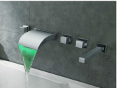 5 Hole Triple Waterfall LED Wall Mount Bathtub Faucet with Hand Shower