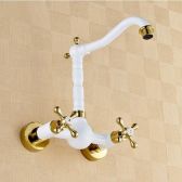 Juno Wall Mounted Gold Plating Bathroom Basin Sink Mixer Faucet