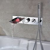 Juno Modern Wall Mount with Pullout Hand Shower Bathtub LED Waterfall Faucet