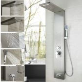 Juno Wall Mounted Steel Shower Panel With Massage System & Spout