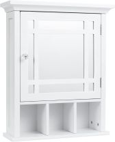 White Color Mirrored Wall Mount Bathroom Storage Cabinet