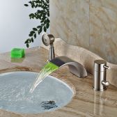 Juno Widespread Brushed Nickel Deck Mount LED Light Bathtub Faucet with Hand Shower