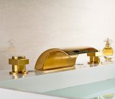 Juno Widespread Gold Bath-Tub Waterfall Faucet Double Handles Mixer Tap