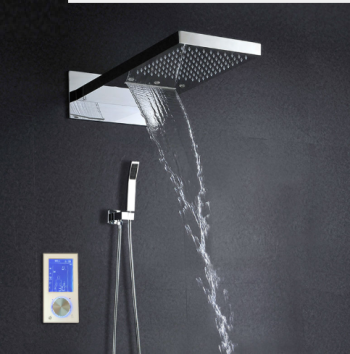 Digital Display Touch Control Panel Ceiling Mount Rainfall and Waterfall LED Shower Set