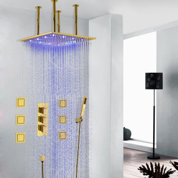Juno Vanilla Gold Plated LED Large Rain Shower Head
