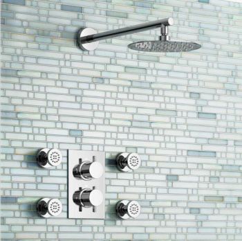 Thermostatic Chrome Round Ultra thin Shower head With 4-Massage Body Jets