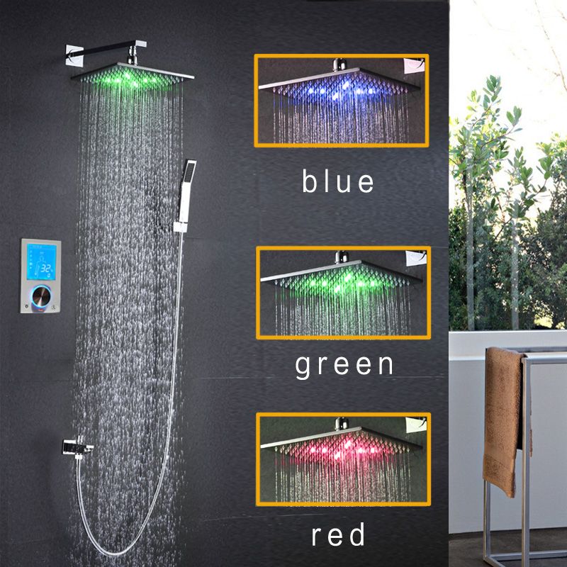 Color Changing LED Shower Head Set With Wall Mount Digital Display Temperature Controller