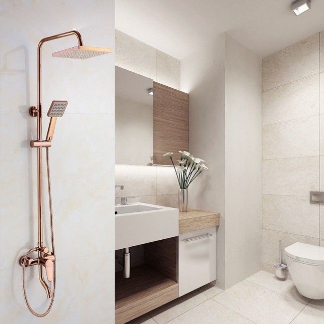 Contemporary Rose Gold Square 8 Inch Rain Shower Faucet Mixer Shower Head