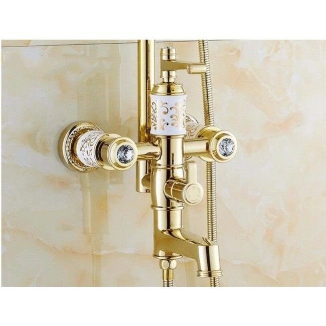 White Design Gold Bath Shower Faucet Shower Head with Hand held Shower