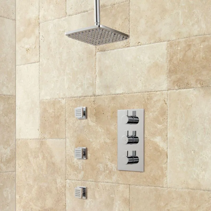 Juno Thermostatic Rain Shower System with Body Sprays and 3