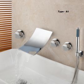 5 pc Bathtub Waterfall Polished Chrome Bathroom Faucet