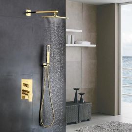 Juno Royal Wall Mount Gold Rain Shower Head with Hand Shower