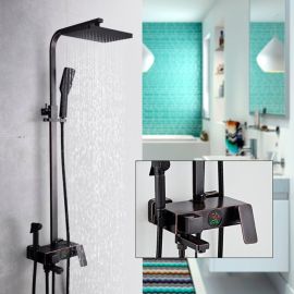 Juno Stylish Pure Black Rain Thermostatic LED Digital Display Mixer Shower System With Tub Spout & Handheld Shower
