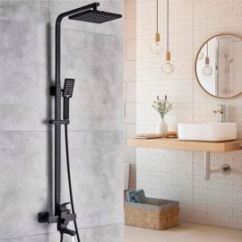 Rotatable Matte Black Wall Shower Faucet & Rain Shower Mixer With Handheld Shower