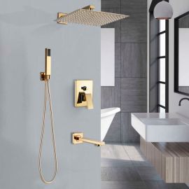 Large Adjustable Gold Rain Shower Set Mixer & Faucet With Handheld Shower
