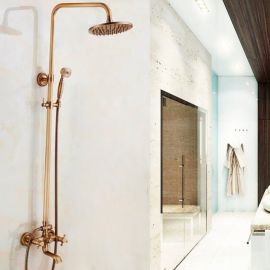 Juno New Polished Brass Shower Head With Handheld Shower Mixer and Tub Spout