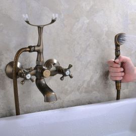 Antique Bronze Clawfoot Tub Filler Faucet With Metal Cross Handles  1