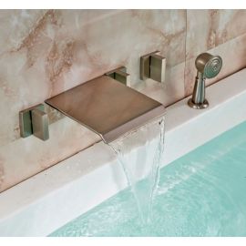 Triple Handle Bathtub Waterfall Faucet with Handheld Shower Head