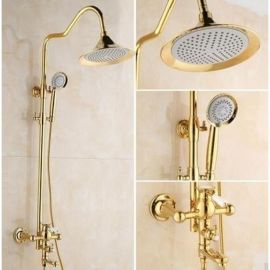 Beautiful Juno Gold Polished Large Bathroom Shower with Hand-Held Shower