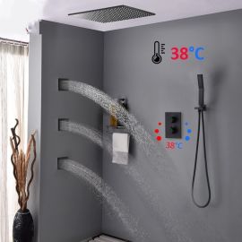 Black Rainfall Digital Shower Head with 3 Jet Spa Bathroom Shower