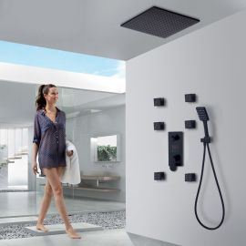 Black Rainfall Digital Shower Head with 6 Jet Spa Bathroom Shower