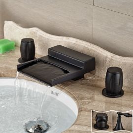Black Widespread Waterfall Dual Handle Bathroom Sink Faucet