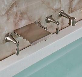 Brushed Bathtub Faucet with Handheld Shower