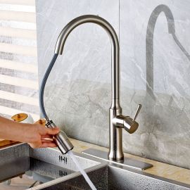 Brushed Nickel Kitchen Sink Faucet with Pull Out Sprayer in Action