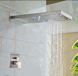 Brushed Nickel LED Shower-head Waterfall Rain Shower