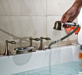 Brushed Waterfall Bathtub Filler with Hand Shower