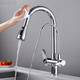 New Juno Chrome Touch Kitchen Faucet Deck Mount Swivel Dual Function Tap