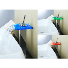 Glass Bathroom Basin Sink Waterfall Faucet with LED Light 