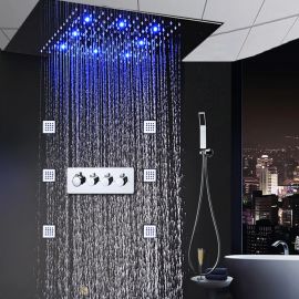 Juno LED Large Concealed Luxury Rainfall Chrome Shower Head Set With Massage Body Jets