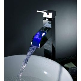 Juno 16CM Waterfall Color Changing LED Bathroom Sink Faucet Single Lever Single Handle Chrome Finish