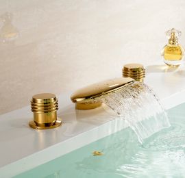 Deck Mount Gold Finish Waterfall Bath-Tub Faucet