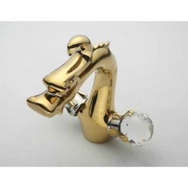 Dragon Head Gold Finish Dual Crystal Handle Bathroom Faucet