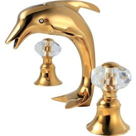 Gold Dolphin Dual Crystal Handle Deck Mount Bathroom Faucet