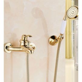 Juno Gold Polished Single Handle Wall Installation Bathtub Faucet with Handheld Shower 