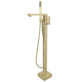 Brushed gold Floor Mount Bathroom Bathtub Faucet and Handheld Shower System