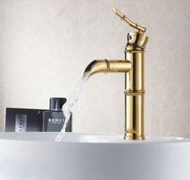 Bamboo Shape Waterfall Single Lever Gold Finish Bathroom Sink Faucet