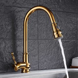 golden pull out kitchen faucet single level mixer tap 